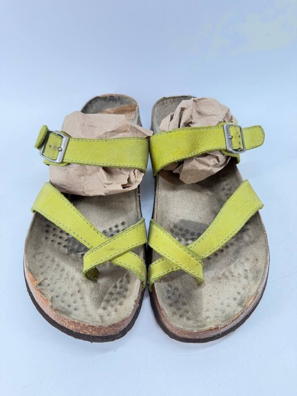 Women's Leather Comfort Sandals Green Ankle Strap Size 10M